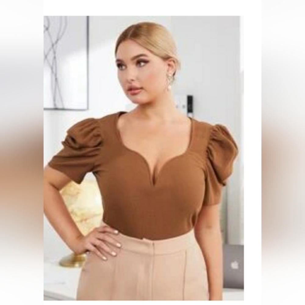 RUST colored sweetheart puff sleeve top